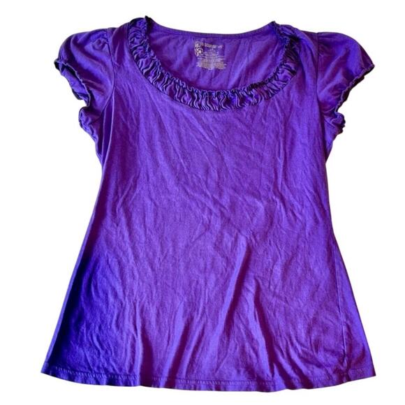 90s Y2K Style Purple Ruffle Scoop Neck Cap Sleeve Feminine Fairy Women's Large - Picture 3 of 10